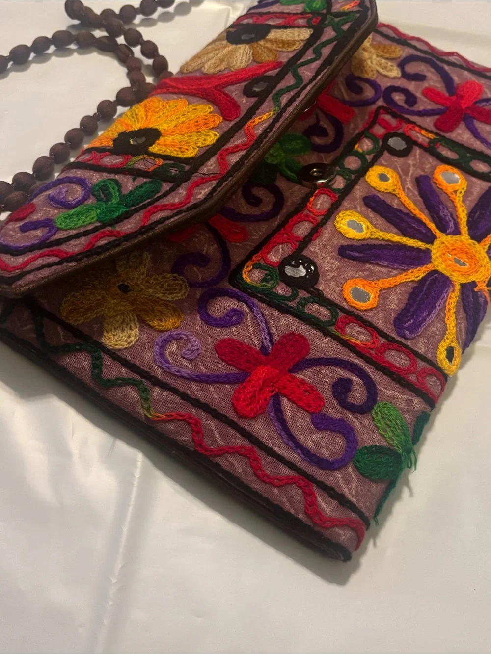 Banjara Embroidered Floral Clutch with Beaded Strap - Multicolor